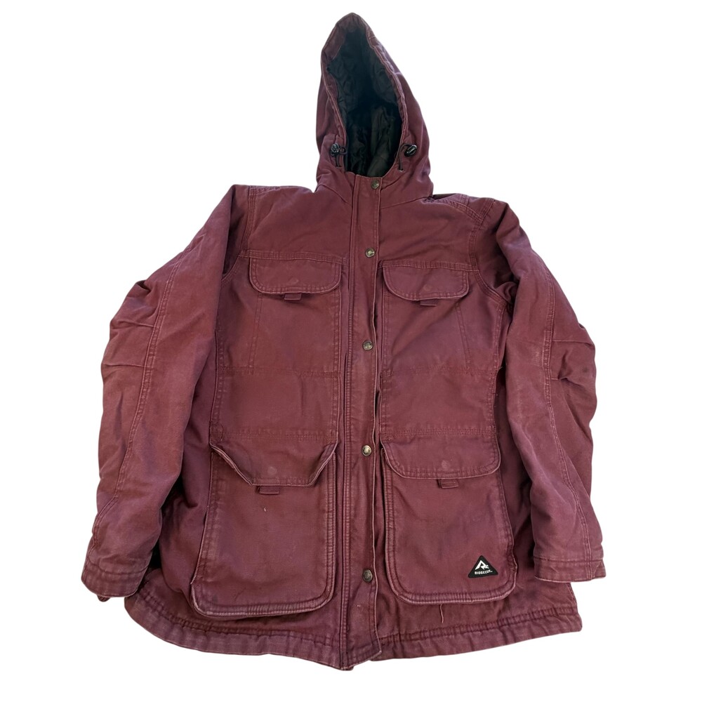 Ridgecut Coat Womens Small Red Hooded Canvas Insulated Parka Pockets Workwear